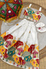 Beautiful Off White Khadi Cotton Girls Lehenga Choli with Multicolor Temple Motif for Festival