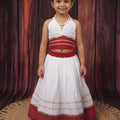 Elegant White Cambric Cotton Girls Lehenga Choli with Red Sequins Border for Festive