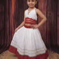 Elegant White Cambric Cotton Girls Lehenga Choli with Red Sequins Border for Festive