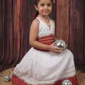 Elegant White Cambric Cotton Girls Lehenga Choli with Red Sequins Border for Festive