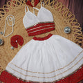 Elegant White Cambric Cotton Girls Lehenga Choli with Red Sequins Border for Festive
