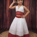Elegant White Cambric Cotton Girls Lehenga Choli with Red Sequins Border for Festive