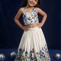 Stylish Off White Khadi Cotton Girls Lehenga Choli with Multicolor Floral Embroidery for Festive