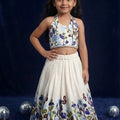 Stylish Off White Khadi Cotton Girls Lehenga Choli with Multicolor Floral Embroidery for Festive
