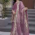 Elegant Mauve Fandy Silk Embroidered Girls Straight Palazzo Suit with Designer Dupatta for Wedding