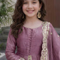 Elegant Mauve Fandy Silk Embroidered Girls Straight Palazzo Suit with Designer Dupatta for Wedding