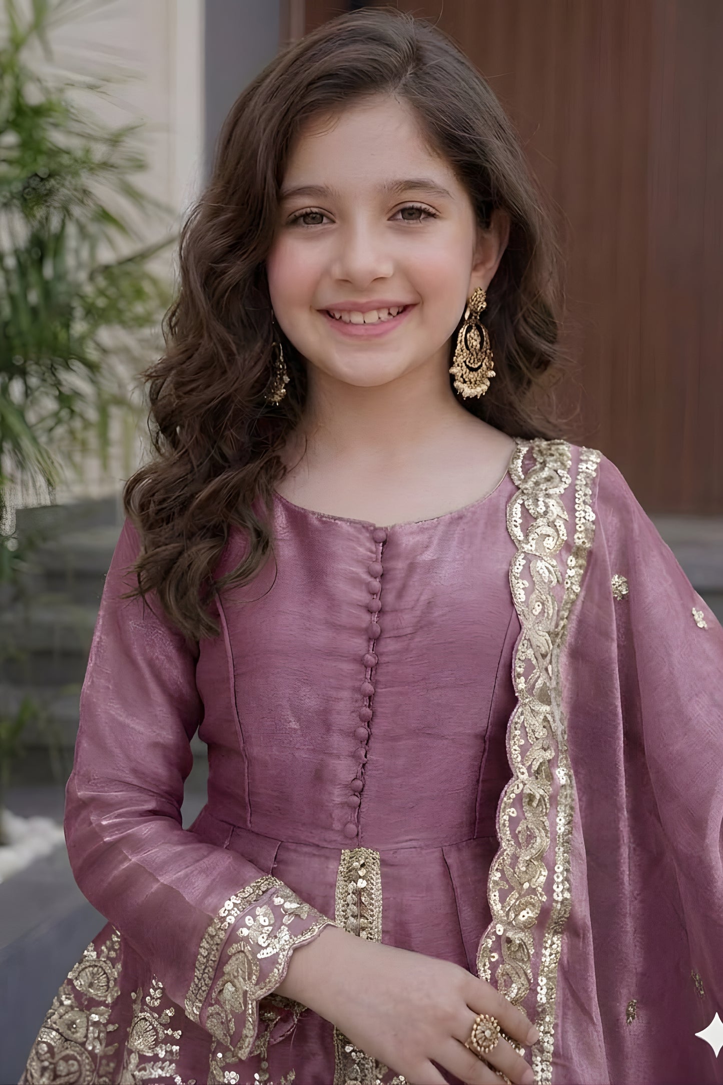 Elegant Mauve Fandy Silk Embroidered Girls Straight Palazzo Suit with Designer Dupatta for Wedding