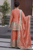 Stylish Peach Fandy Silk Embroidered Girls Straight Palazzo Suit with Designer Dupatta for Wedding