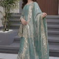 Stunning Sea Green Fandy Silk Embroidered Girls Straight Palazzo Suit with Designer Dupatta