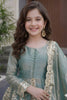 Stunning Sea Green Fandy Silk Embroidered Girls Straight Palazzo Suit with Designer Dupatta
