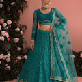 Stunning Teal Blue Butterfly Net Heavy Embroidered Lehenga Choli with Designer Dupatta for Wedding
