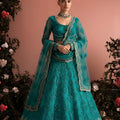 Stunning Teal Blue Butterfly Net Heavy Embroidered Lehenga Choli with Designer Dupatta for Wedding