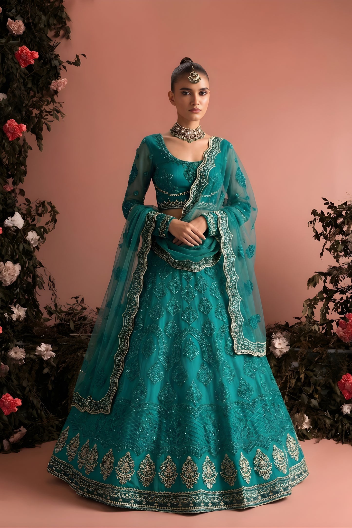 Stunning Teal Blue Butterfly Net Heavy Embroidered Lehenga Choli with Designer Dupatta for Wedding