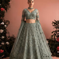 Stylish Dark Grey Butterfly Net Heavy Embroidered Lehenga Choli with Designer Dupatta for Wedding