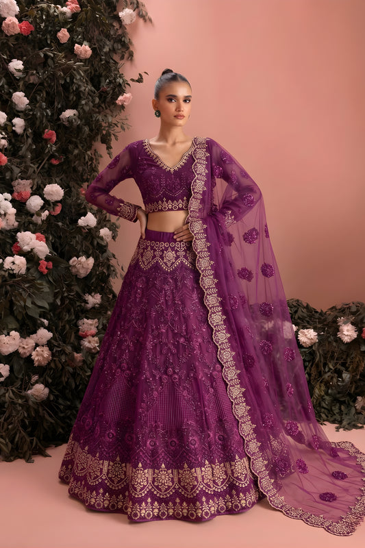 Trendy Purple Butterfly Net Heavy Embroidered Lehenga Choli with Designer Dupatta for Wedding