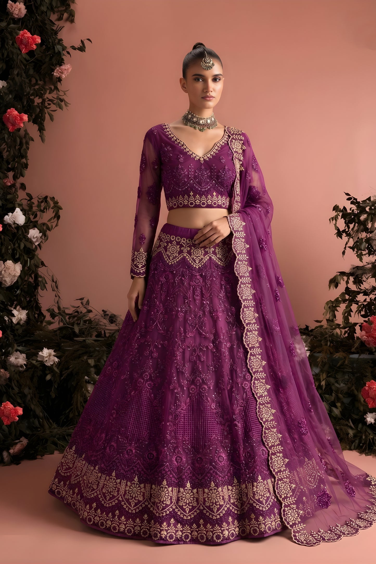 Trendy Purple Butterfly Net Heavy Embroidered Lehenga Choli with Designer Dupatta for Wedding