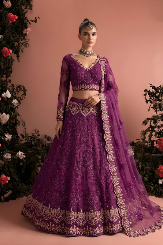 Trendy Purple Butterfly Net Heavy Embroidered Lehenga Choli with Designer Dupatta for Wedding
