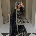 Luxury Black GMY Silk Heavy Embroidered Sharara Suit with Designer Dupatta for Wedding