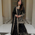 Luxury Black GMY Silk Heavy Embroidered Sharara Suit with Designer Dupatta for Wedding