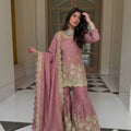Elegant Pink GMY Silk Heavy Embroidered Sharara Suit with Designer Dupatta for Wedding