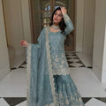 Adorable Sky Blue GMY Silk Heavy Embroidered Sharara Suit with Designer Dupatta for Wedding