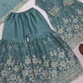 Adorable Sky Blue GMY Silk Heavy Embroidered Sharara Suit with Designer Dupatta for Wedding