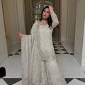 Graceful White GMY Silk Heavy Embroidered Sharara Suit with Designer Dupatta for Wedding