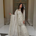 Graceful White GMY Silk Heavy Embroidered Sharara Suit with Designer Dupatta for Wedding