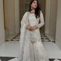Graceful White GMY Silk Heavy Embroidered Sharara Suit with Designer Dupatta for Wedding