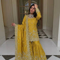 Radiant Mustard Yellow GMY Silk Heavy Embroidered Sharara Suit with Designer Dupatta
