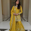 Radiant Mustard Yellow GMY Silk Heavy Embroidered Sharara Suit with Designer Dupatta
