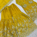 Radiant Mustard Yellow GMY Silk Heavy Embroidered Sharara Suit with Designer Dupatta