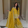 Radiant Mustard Yellow GMY Silk Heavy Embroidered Sharara Suit with Designer Dupatta