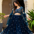 Luxury Navy Blue Faux Georgette Embroidered Lehenga Choli with Designer Dupatta for Wedding