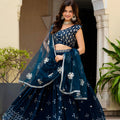 Luxury Navy Blue Faux Georgette Embroidered Lehenga Choli with Designer Dupatta for Wedding
