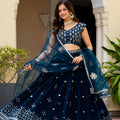 Luxury Navy Blue Faux Georgette Embroidered Lehenga Choli with Designer Dupatta for Wedding