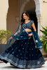 Luxury Navy Blue Faux Georgette Embroidered Lehenga Choli with Designer Dupatta for Wedding