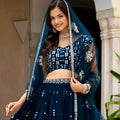 Luxury Navy Blue Faux Georgette Embroidered Lehenga Choli with Designer Dupatta for Wedding
