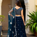 Luxury Navy Blue Faux Georgette Embroidered Lehenga Choli with Designer Dupatta for Wedding