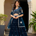 Luxury Navy Blue Faux Georgette Embroidered Lehenga Choli with Designer Dupatta for Wedding