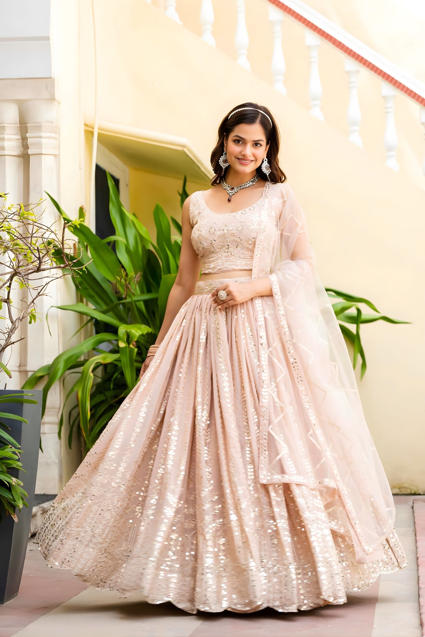 Elegant Beige Faux Georgette Embroidered Lehenga Choli with Designer Dupatta for Wedding