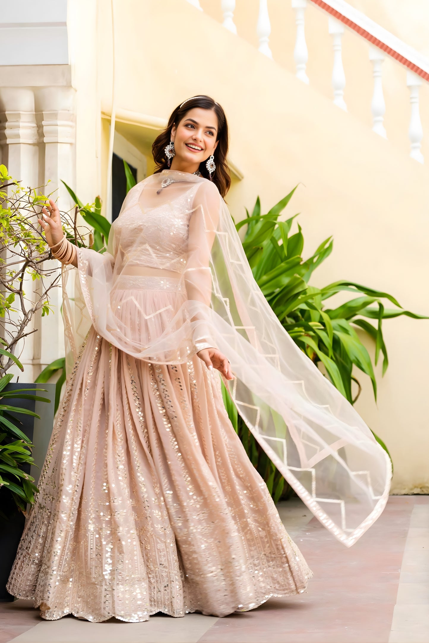 Elegant Beige Faux Georgette Embroidered Lehenga Choli with Designer Dupatta for Wedding