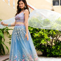 Beautiful Sky Blue Soft Net Embroidered Lehenga Choli with Designer Dupatta for Wedding