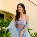 Beautiful Sky Blue Soft Net Embroidered Lehenga Choli with Designer Dupatta for Wedding