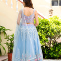 Beautiful Sky Blue Soft Net Embroidered Lehenga Choli with Designer Dupatta for Wedding