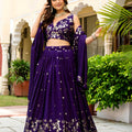 Gorgeous Purple Vichitra Silk Embroidered Lehenga Choli with Designer Dupatta for Wedding