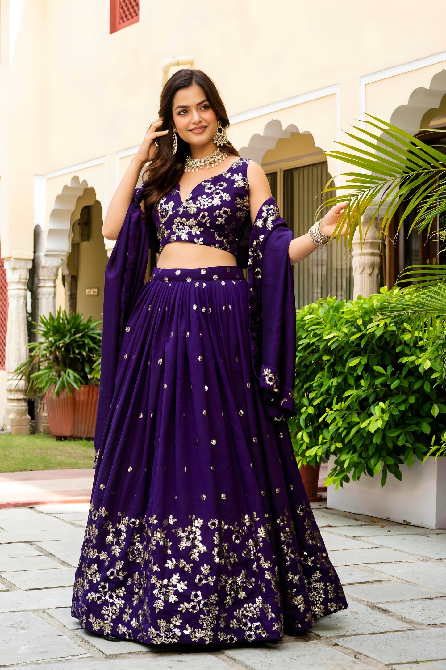 Gorgeous Purple Vichitra Silk Embroidered Lehenga Choli with Designer Dupatta for Wedding