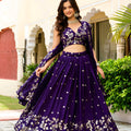 Gorgeous Purple Vichitra Silk Embroidered Lehenga Choli with Designer Dupatta for Wedding