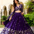 Gorgeous Purple Vichitra Silk Embroidered Lehenga Choli with Designer Dupatta for Wedding