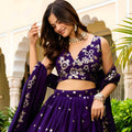 Gorgeous Purple Vichitra Silk Embroidered Lehenga Choli with Designer Dupatta for Wedding
